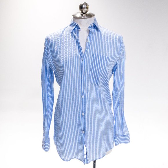 ATM XS / S Summer Seersucker Stripe Button Down Shirt Longsleeve Top July 4th - Picture 11 of 11